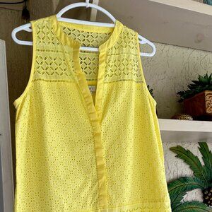 LOFT Women Yellow Casual Dress 100% cotton size 8 Loft  V-neck